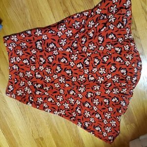 Red skirt with peach and navy blue flowers, size 6, WHO WHAT WEAR